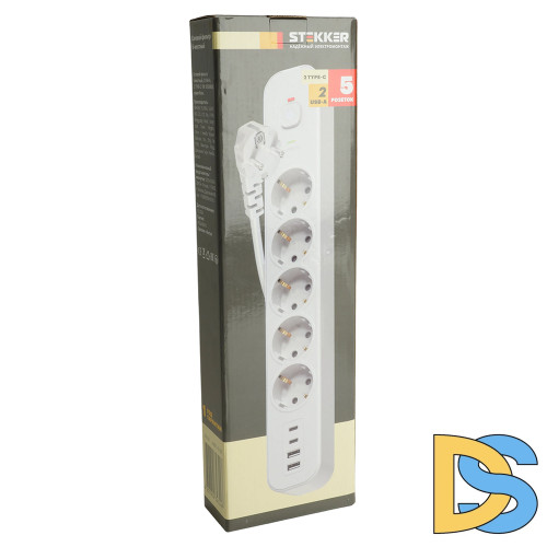 Сетевой фильтр 5-местный с/з и 2 USB-A+2 Type-C 3 Stekker Nova HM21-51-03 50103