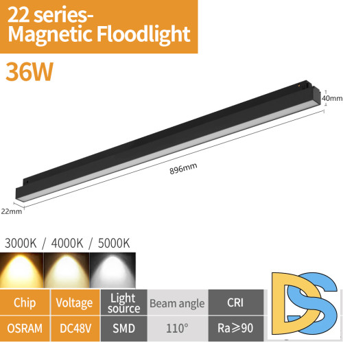 Трековый магнитный светильник iLedex Vision SMART 4822-001-L900-36W-110DG-BK