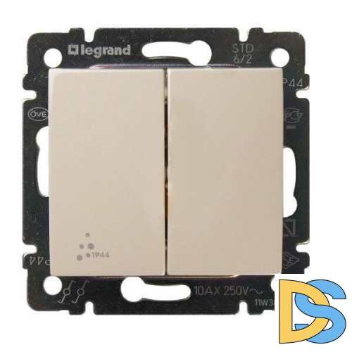 Переключатель двухклавишный Legrand Valena 10A 250V IP44 cлоновая кость 774198