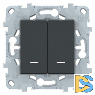 Выключатель 2-клавишный проходной с подсветкой (с двух мест), Антрацит, серия Unica New, Schneider Electric