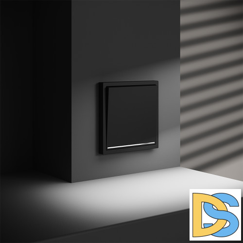 Проходной переключатель встраиваемый VOLTUM S70 одноклавишный с подсветкой 10А, (черный матовый)