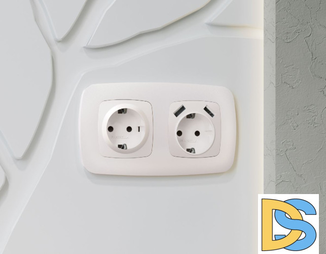 Лицевая панель для розетки с/з со шторками 2USB A+A Ambrella Volt Omega OP2090