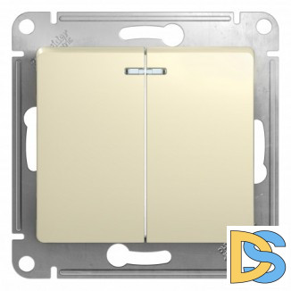 Выключатель 2-клавишный, с подсветкой, Бежевый, серия Glossa, Schneider Electric