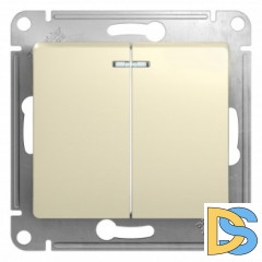 Выключатель 2-клавишный, с подсветкой, Бежевый, серия Glossa, Schneider Electric