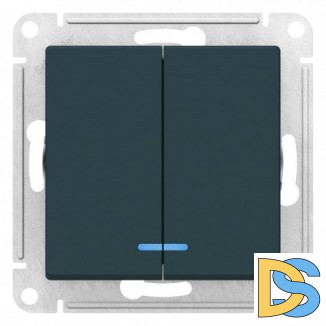 Выключатель 2-клавишный, с подсветкой, Изумруд, серия Atlas Design, Schneider Electric