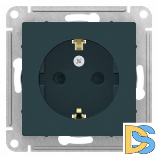 Розетка 1-ая электрическая, с заземлением и защитными шторками, Изумруд, серия Atlas Design, Schneider Electric