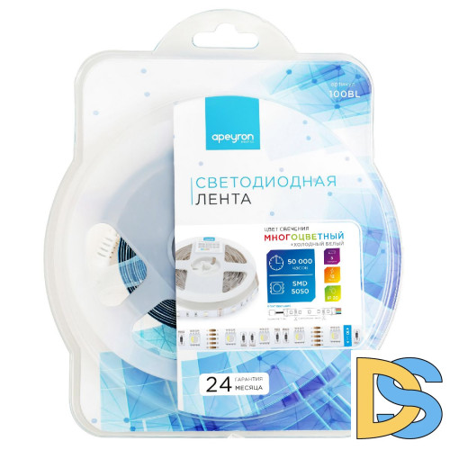 Светодиодная лента Apeyron 12В 7,2Вт/м smd5050 30д/м IP20 360Лм/м 5м RGBW 100BL