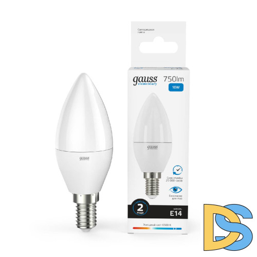 Лампа светодиодная Gauss E14 10W 6500K свеча матовая 33130