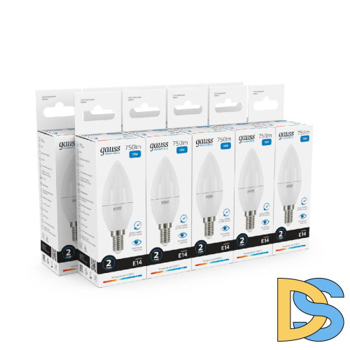 Лампа светодиодная Gauss E14 10W 6500K свеча матовая 33130