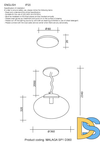 Подвесной светильник Crystal Lux MALAGA SP1 D360 GOLD