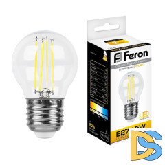 Лампа светодиодная филаментная Feron E27 5W 2700K Шар Прозрачная LB-61 25581