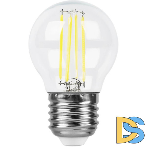 Лампа светодиодная филаментная Feron E27 5W 2700K Шар Прозрачная LB-61 25581