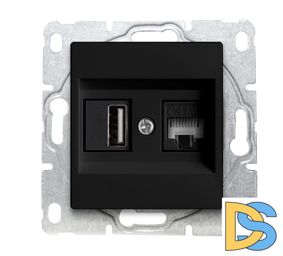 Розетка для USB + сетевого кабеля LAN без рамки черная Vesta-Electric Black