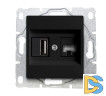 Розетка для USB + сетевого кабеля LAN без рамки черная Vesta-Electric Black