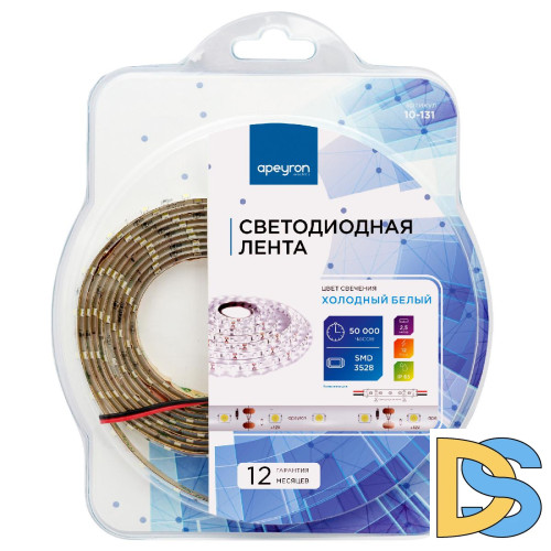 Светодиодная лента Apeyron 12В СТ 4,8Вт/м smd3528, 60д/м IP65 280Лм/м 2,5м 6500К 10-131