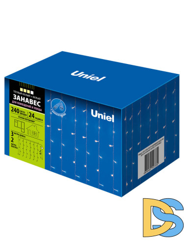 Уличная светодиодная гирлянда (UL-00003950) Uniel занавес теплый белый- белый ULD-C2030-240/TTK WarmWhite-White IP44