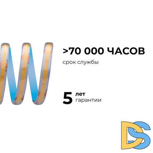 Светодиодная влагозащищенная лента Apeyron 12W/m 320LED/m COB дневной белый 5M 00-391