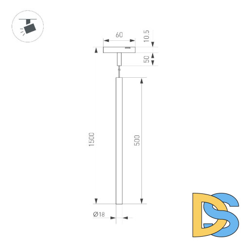 Трековый магнитный светильник Arlight MAG-MICROCOSM-SPOT-HANG-R18-L500-3W Day4000 (BK, 24 deg, 24V) 043270