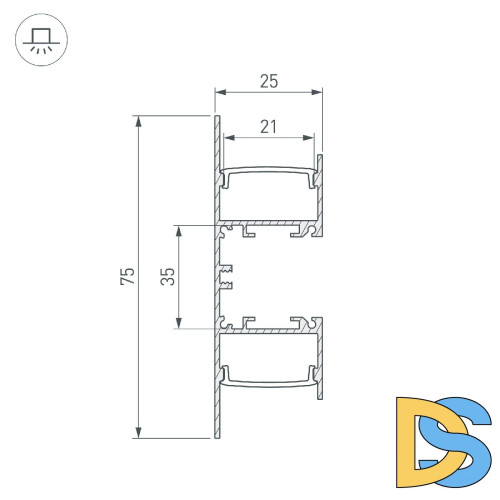 Алюминиевый профиль Arlight WALL-2575-DUAL-2000 ANOD BLACK 052332