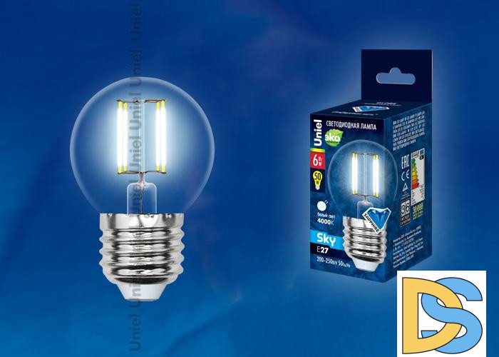 Лампа светодиодная филаментная (UL-00000302) Uniel Е27 6W 3000K матовая LED-G45-6W/WW/E27/FR PLS02WH