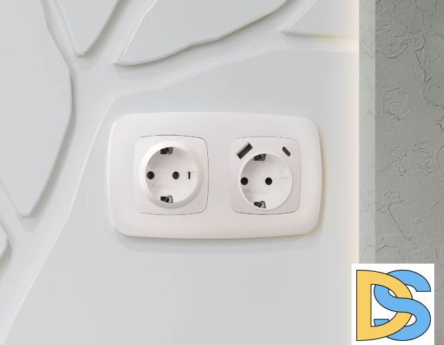 Лицевая панель для розетки с/з со шторками 2USB A+C Ambrella Volt Omega OP2100