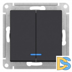 Выключатель 2-клавишный, с подсветкой, Карбон, серия Atlas Design, Schneider Electric