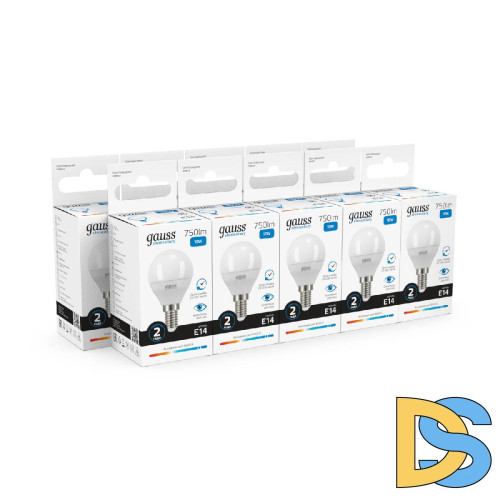 Лампа светодиодная Gauss E14 10W 6500K шар матовый 53130