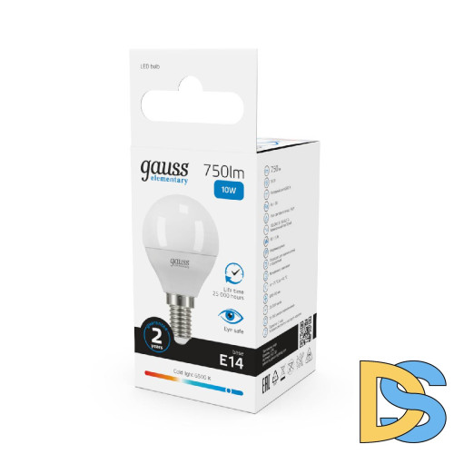 Лампа светодиодная Gauss E14 10W 6500K шар матовый 53130
