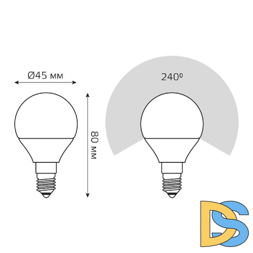 Лампа светодиодная Gauss E14 10W 6500K шар матовый 53130
