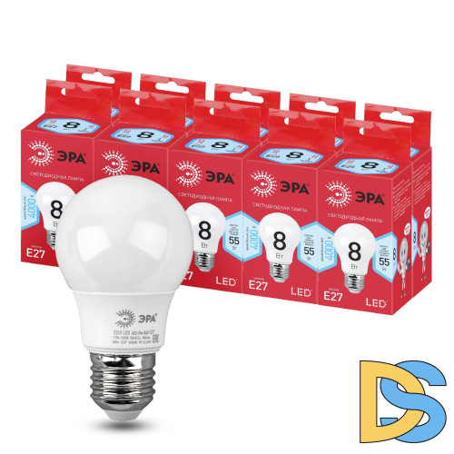 Лампа светодиодная Эра E27 8W 4000K LED A55-8W-840-E27 R Б0052382