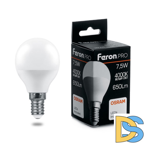 Лампа светодиодная Feron.PRO LB-1407 шар E14 7.5W 4000K 38072