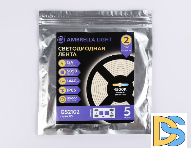 Светодиодная лента Ambrella Light LED Strip 12В 5050 14,4Вт/м 4500K 5м IP65 GS2102