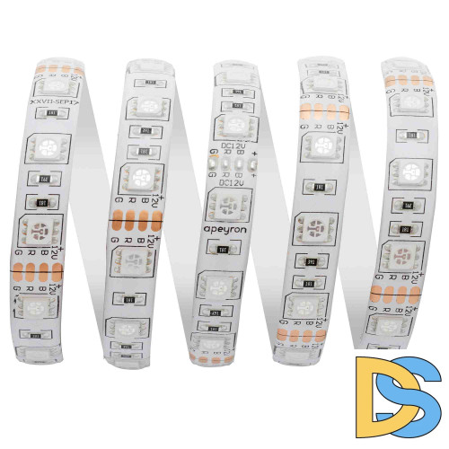 Светодиодная лента Apeyron 12В СТ 14,4Вт/м smd5050 60д/м IP65 5м RGB 12BL