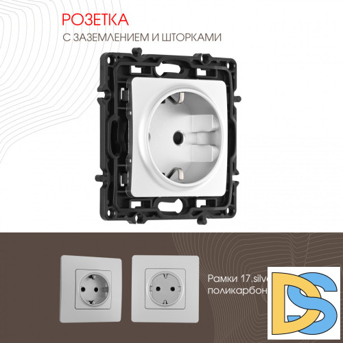 Розетка с заземлением и шторками Arte Milano 217.40-1.silver