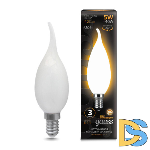Лампа светодиодная филаментная Gauss E14 5W 2700К матовая 104201105