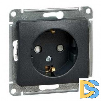 Розетка 1-ая электрическая, с заземлением и защитными шторками, Антрацит, серия Glossa, Schneider Electric