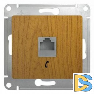 Розетка телефонная 1-ая 4 контакта, RJ-11, Дерево Дуб, серия Glossa, Schneider Electric