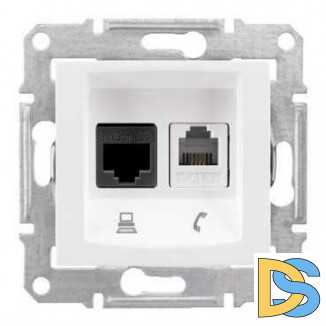 Розетка телефонная+компьютерная RJ-11/RJ-45 кат. 5e, Белый, серия Sedna, Schneider Electric