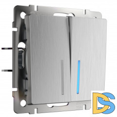 Выключатель двухклавишный с подсветкой (cеребряный рифленый) W1120109