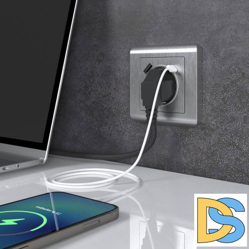 Розетка Werkel с быстрой зарядкой USB Type A+С серебряный рифленый W1171709 4690389176456