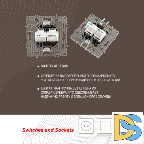 Розетка телефонная RJ11 + компьютерная RJ45 Arte Milano 217.44-1.shampan