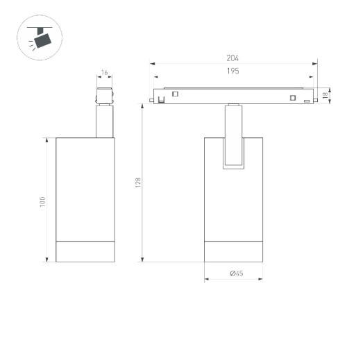 Трековый магнитный светильник Arlight MAG-ORIENT-SPOT-R45-12W Day4000-MIX (BK, 24 deg, 48V, DALI) 036742