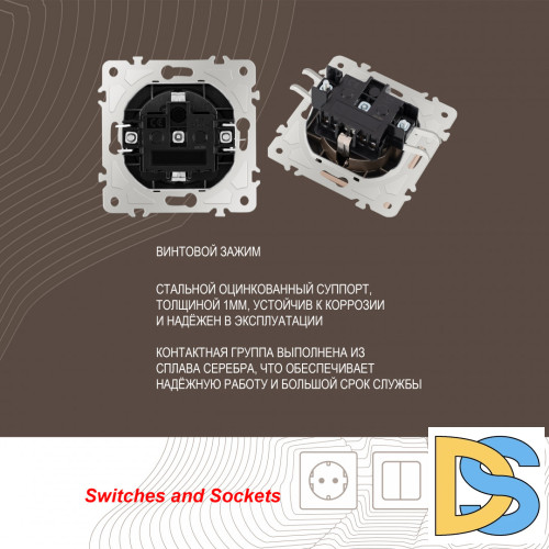 Розетка с заземлением, шторками и защитной крышкой Arte Milano 206.41-1.shampan