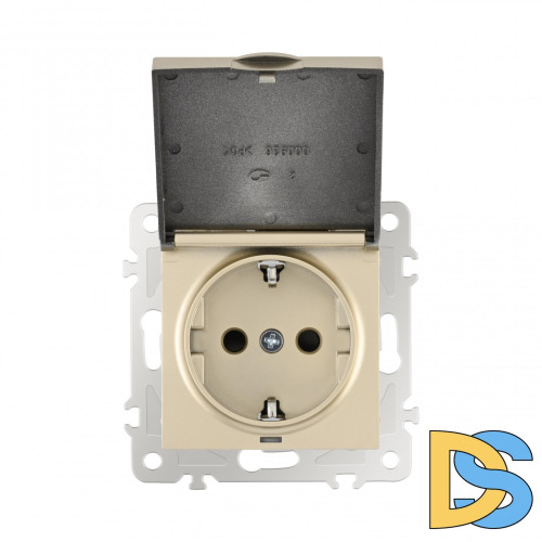 Розетка с заземлением, шторками и защитной крышкой Arte Milano 206.41-1.shampan