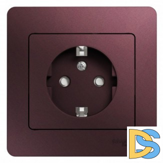 Розетка 1-ая электрическая, с заземлением и защитными шторками, Баклажановый, серия Glossa, Schneider Electric