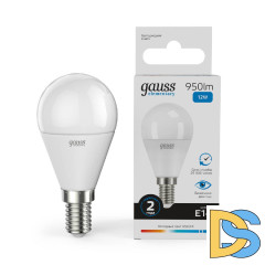 Лампа светодиодная Gauss E14 12W 6500K шар матовый 53132