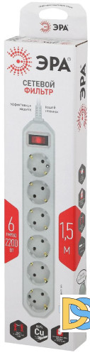 Сетевой фильтр Эра USF-6es-1,5m-W-BOX Б0037260