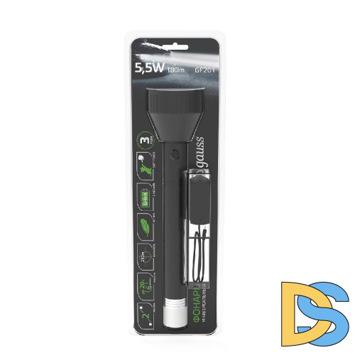 Ручной светодиодный фонарь Gauss аккумуляторный 271х63 180 лм GF201