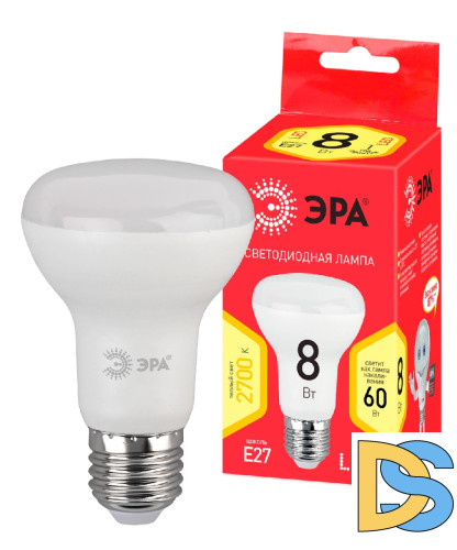 Лампа светодиодная Эра E27 8W 2700K LED R63-8W-827-E27 R Б0050701