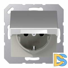 Розетка электрическая с заземлением, с крышкой Jung ECO Profi 16А Алюминий